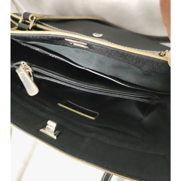 Etienne Aigner Shoulder Bag Purse Black Fabric White Stitch Trim #40132 Clean - Picture 9 of 15